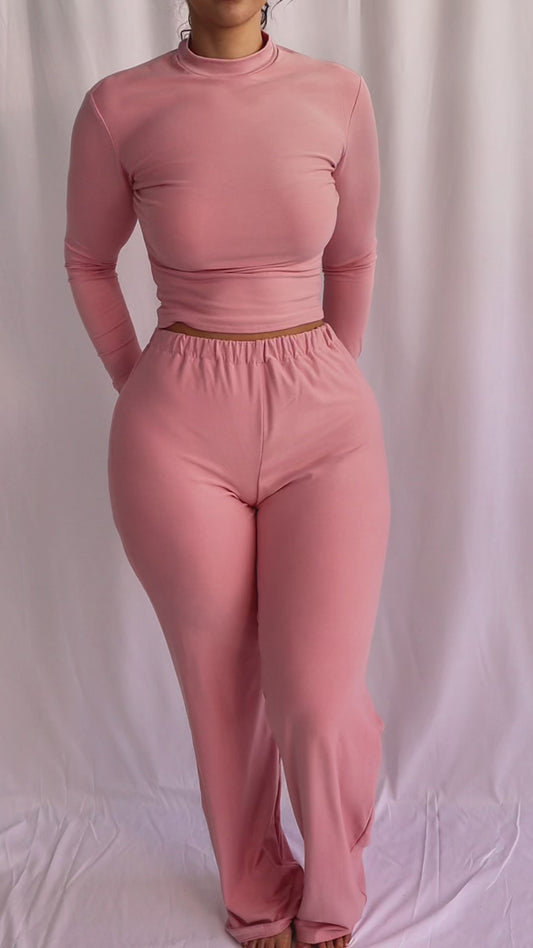 SOFT LOUNGE WIDE LEG PANT - DUSTY ROSE
